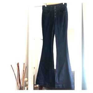 High rise bell flare dark wash jeans